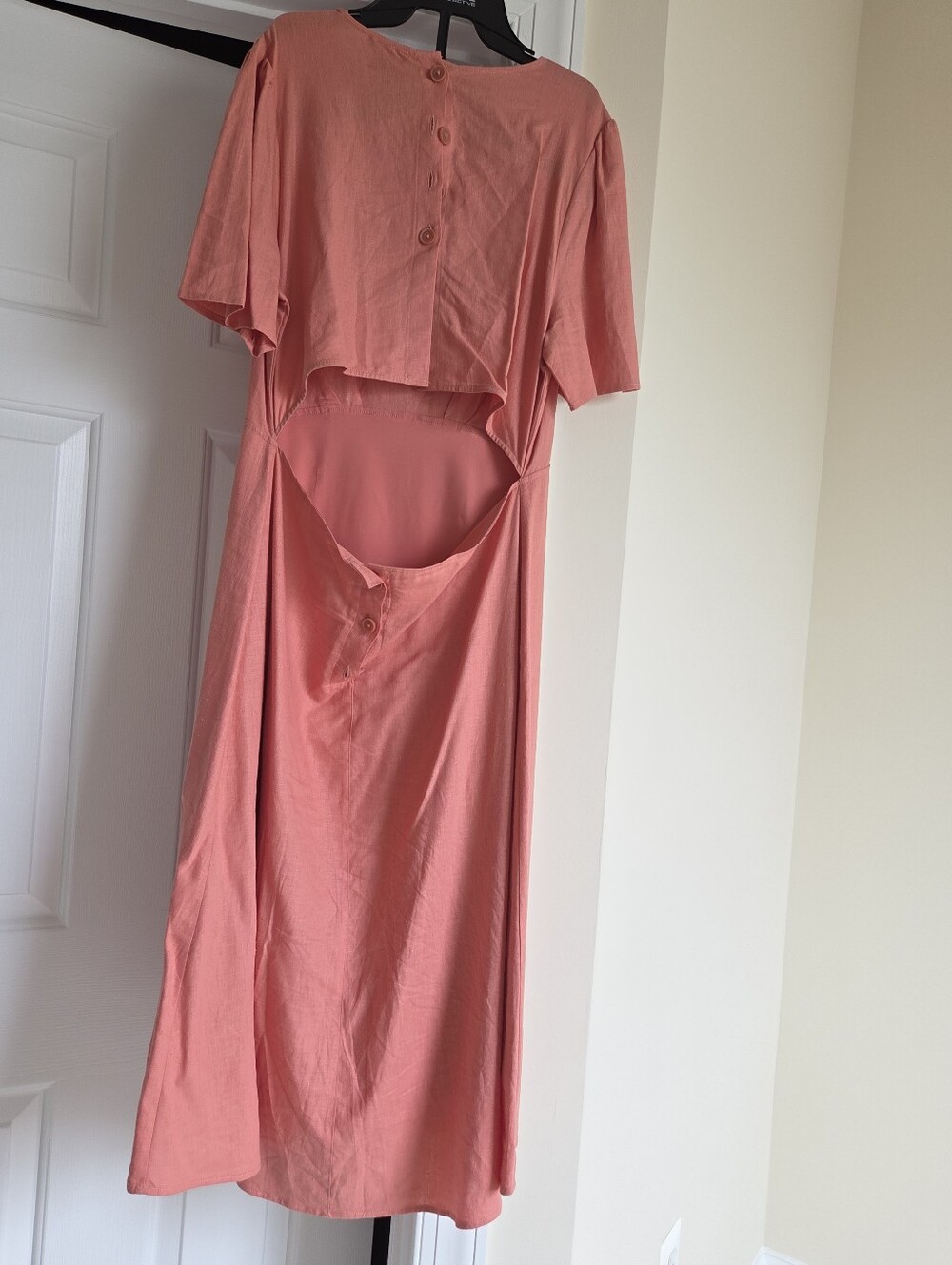 Women's Coral Midi Dress - Casual Elegant - Picture 2 of 4